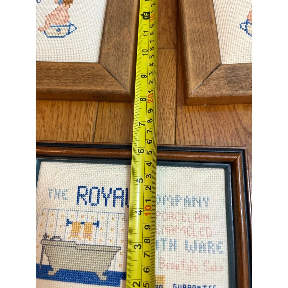 Lot‎ of 3 Vintage Framed Cross Stitch Art Bathroom Humor Toddler Dog